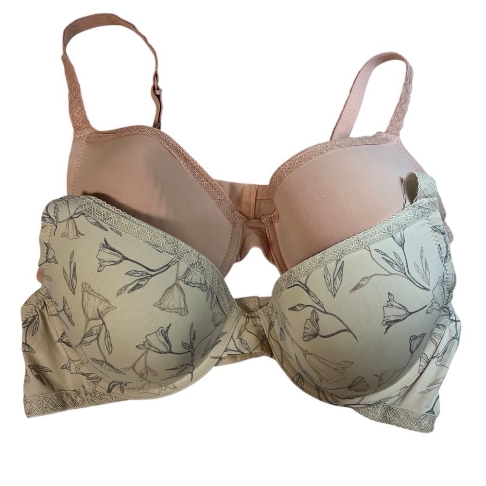 Anne Klein Bra Lot of 2 Size 38C Beige Nude Floral Underwire Lace Trim